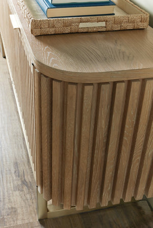 Hooker Furniture Commerce Easton Entertainment Console In Desert Oak — White Oak Solids, Slatted Doors, Cable Management, 78" Wide 7228-55050-82