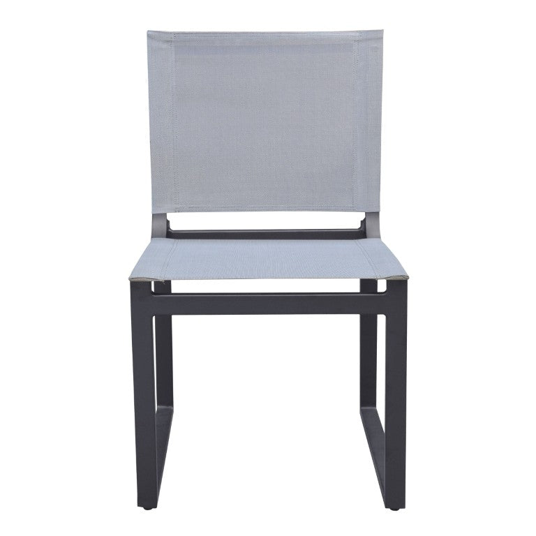 VIG Furniture Kayak Outdoor Dining Chair Set Of 2 — Dark Charcoal Aluminum Frame, Breathable Sling Seat, Stackable (92) VGGERH-AGEAN-CH-GRY-2