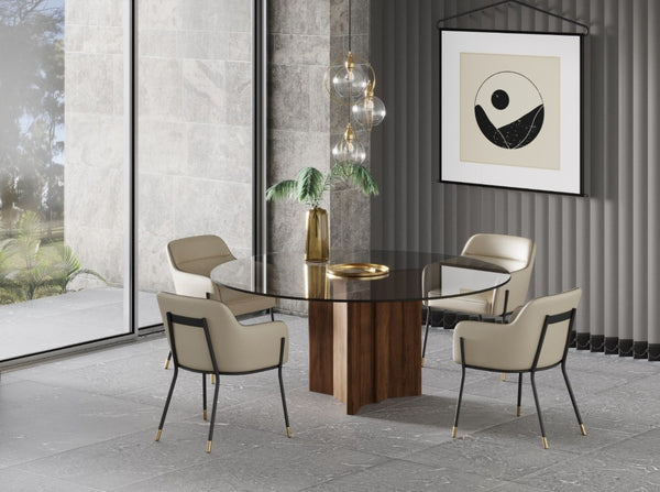 VIG Furniture Kaye Modern Walnut & Smoked Glass 71" Round Dining Table — Sculptural Pedestal, Seats 8, Durable VGBBMI2102A-BRN-DT
