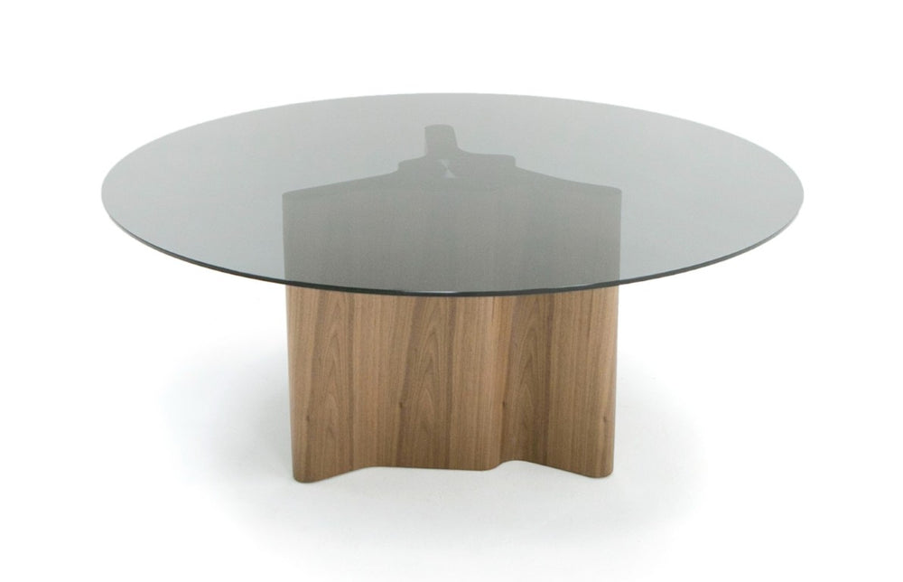 VIG Furniture Kaye Modern Walnut & Smoked Glass 71" Round Dining Table — Sculptural Pedestal, Seats 8, Durable VGBBMI2102A-BRN-DT