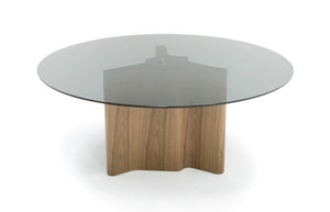 VIG Furniture Kaye Modern Walnut & Smoked Glass 71" Round Dining Table — Sculptural Pedestal, Seats 8, Durable VGBBMI2102A-BRN-DT