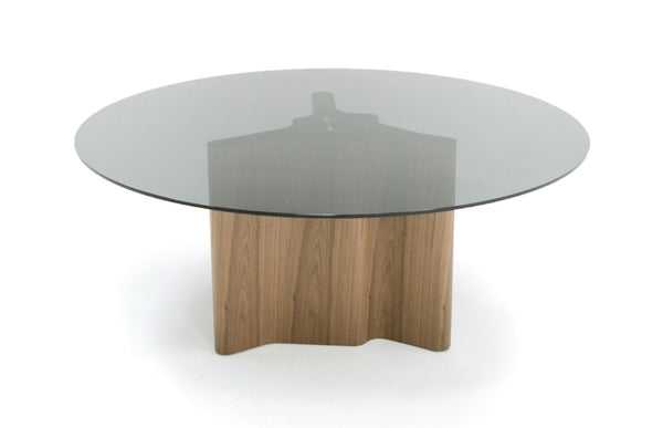VIG Furniture Kaye Modern Walnut & Smoked Glass 71" Round Dining Table — Sculptural Pedestal, Seats 8, Durable VGBBMI2102A-BRN-DT