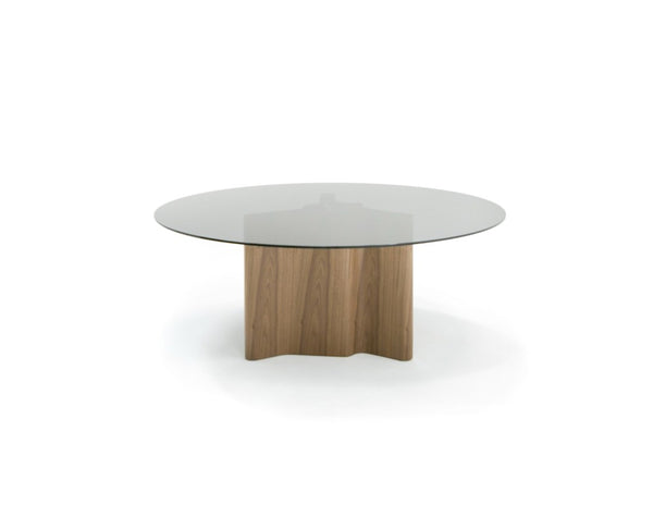 VIG Furniture Kaye Modern Walnut & Smoked Glass 71" Round Dining Table — Sculptural Pedestal, Seats 8, Durable VGBBMI2102A-BRN-DT