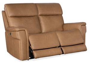 Hooker Furniture Lyra Semi-Aniline Leather Zero-Gravity Loveseat With Power Headrest, Lumbar, Usb, Cupholder Light Brown SS608-PHZL2-082