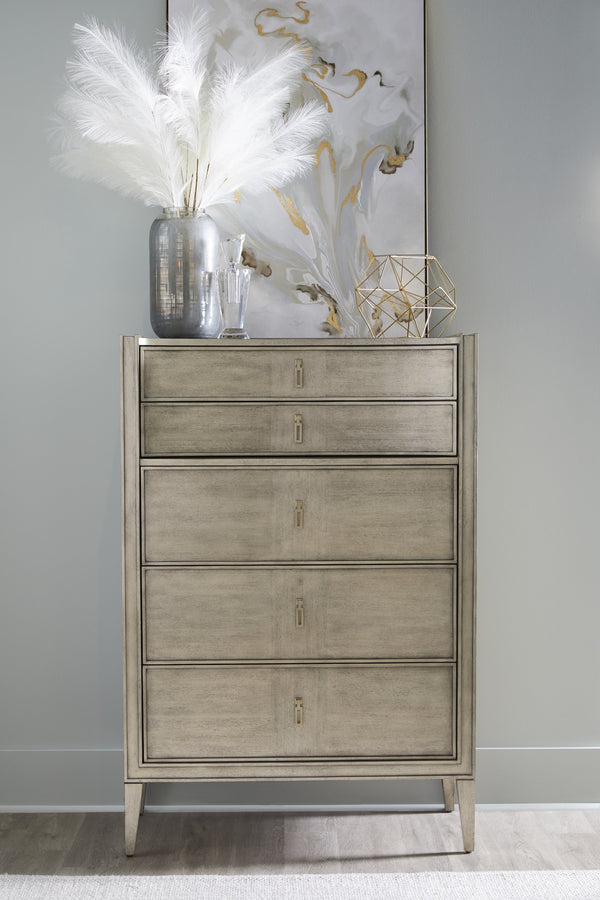 A.R.T. Furniture Cove Drawer Chest: Glamorous Mica Finish, Five Drawers, Cedar-lined Storage, Modern Design & Style Grey Rubberwood Solids,Primavera Veneers,Metal 349150-2743