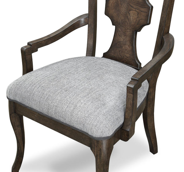 A.R.T. Furniture Landmark Splat Back Arm Chair - Elegant Traditional Design In Smoked Tenebre With Comfortable Upholstery - Set Of 2 Brown, Grey Material, Hickory And Oak Veneers 256203-2316