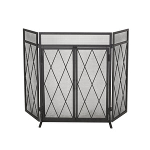 English Elm Christopher Knight Home® - FOLDING Folding Screen with Door Matte Black Iron Room Divider Privacy Panel Durable 34.25x28.25x4.5" 67300.00MTBLK