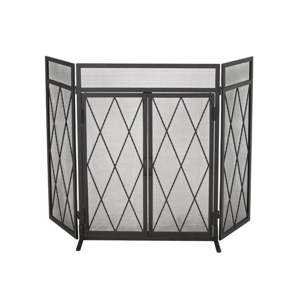 English Elm Christopher Knight Home® - FOLDING Folding Screen with Door Matte Black Iron Room Divider Privacy Panel Durable 34.25x28.25x4.5" 67300.00MTBLK
