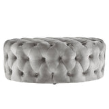 Homelegance By Top-Line Pietro Round Tufted Ottoman with Casters Grey Velvet