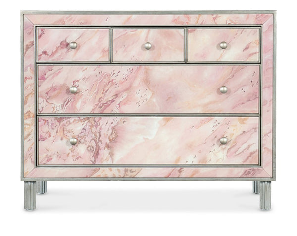 Hooker Furniture Susan Elegant Komen Eternal Chest With Hand-Painted Pink Glass, Silver Accents & Five Soft-Closing Drawers 5000-85002-67