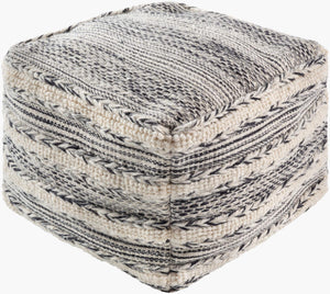 Surya Kimba Global-inspired 14"H X 20"W X 20"D Pouf – Elegant, Durable, And Charming Accent For Any Room Black Wool,Cotton,Cotton,Polybeads Kbpf001-202014