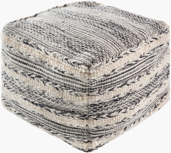 Surya Kimba Global-inspired 14"H X 20"W X 20"D Pouf – Elegant, Durable, And Charming Accent For Any Room Black Wool,Cotton,Cotton,Polybeads Kbpf001-202014