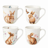 Butterfly Meadow Bunny 4-Piece Mug Set, Porcelain, Dishwasher & Microwave Safe