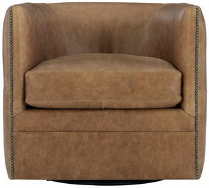 Bernhardt Bernhardt Brown Leather Swivel Chair With Barrel Back, Nailhead Trim, Tufting & 360° Comfort 212SLCO