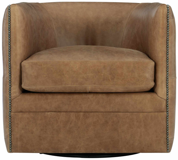 Bernhardt Bernhardt Brown Leather Swivel Chair With Barrel Back, Nailhead Trim, Tufting & 360° Comfort 212SLCO