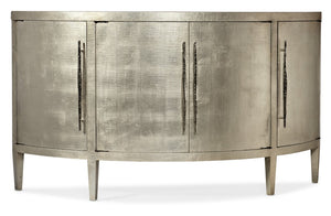 Hooker Furniture Melange Amberly Credenza With Champagne Silver Leaf Linen Finish, Taupe Interior, Textured Bar Pulls 638-85555-95