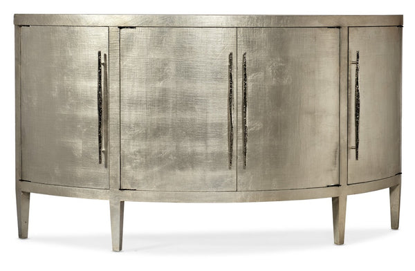 Hooker Furniture Melange Amberly Credenza With Champagne Silver Leaf Linen Finish, Taupe Interior, Textured Bar Pulls 638-85555-95