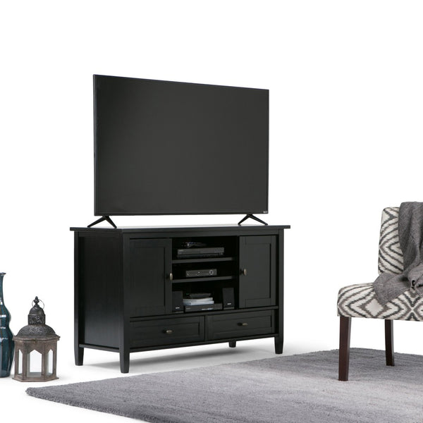 English Elm Warm Shaker Tv Media Stand - Handcrafted Solid Wood In Rich Black With Storage & Cord Management B136P159718-GIGA