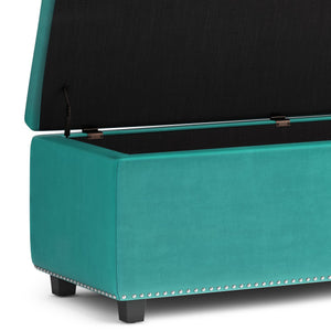 English Elm Hamilton Storage Ottoman In Luxurious Aqua Blue Velvet - Stylish Seating & Smart Storage Solution B136P159057
