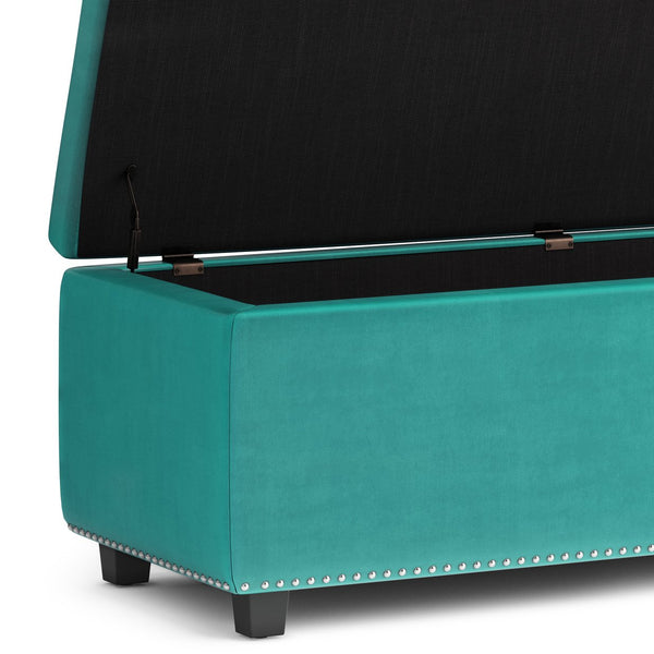English Elm Hamilton Storage Ottoman In Luxurious Aqua Blue Velvet - Stylish Seating & Smart Storage Solution B136P159057