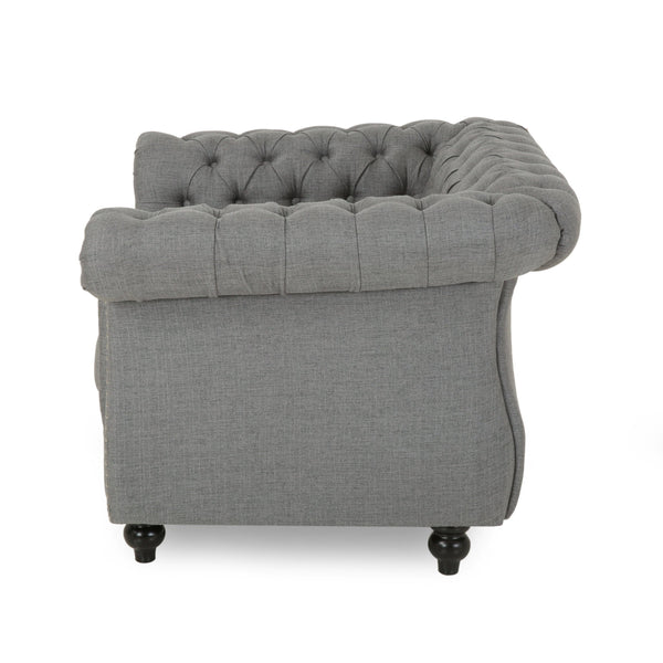 English Elm Christopher Knight Home® - Chesterfield Velvet Club Chair with Birch Wood Legs — Luxurious Textures, Deep Comfort, Elegant Accent Seating DARK GREY 34.75 L x 34 W x 24.75 H 66583.00FDGRY