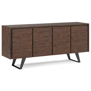 English Elm Lowry Large 4-Door Sideboard Buffet - Distressed Charcoal Brown Acacia Wood, Modern Industrial Design B136P158890