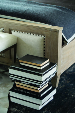 Bernhardt Bernhardt Santa Barbara Queen Panel Bed — Sandstone Wire‑Brushed Oak Veneer, Upholstered Panels & Nailheadtrim K1117