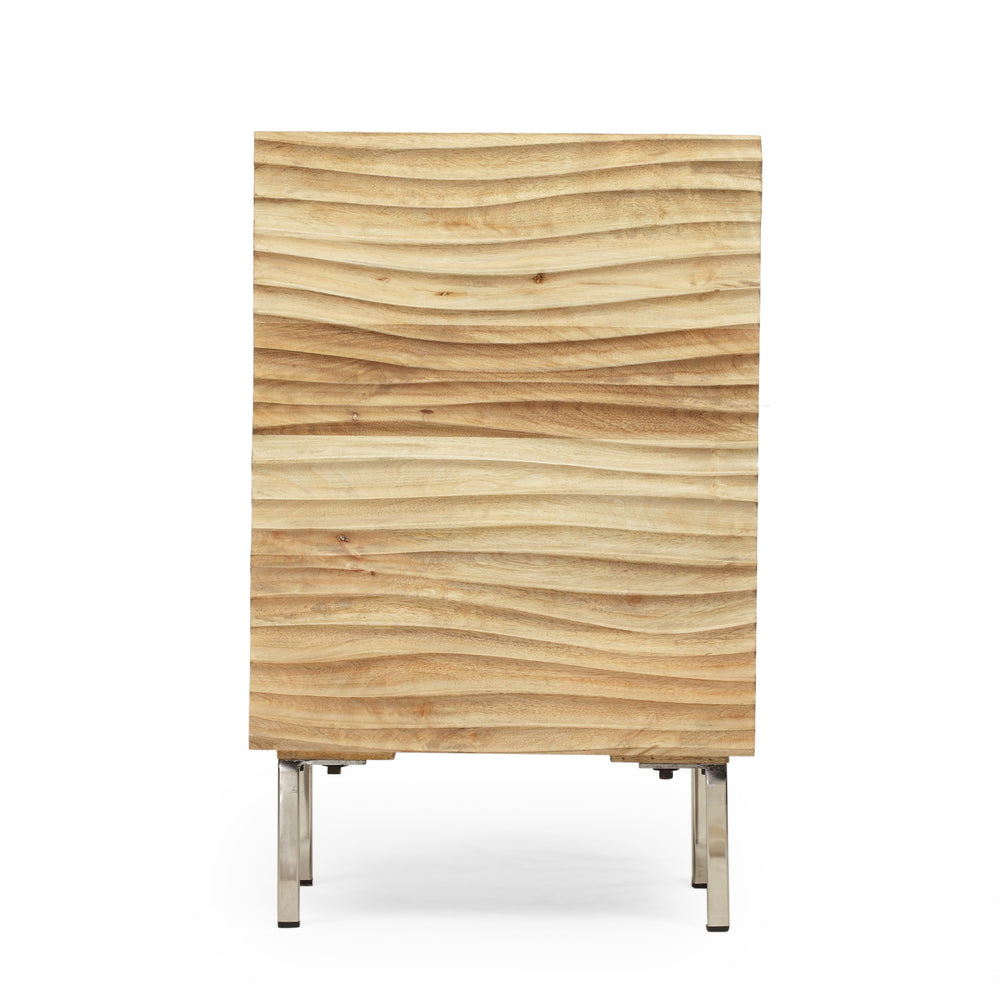 English Elm Christopher Knight Home® - BEDSIDE Mango Wood 1 Door Nightstand with Wave Door, Iron Legs, Handcrafted Modern Storage 18"W 66704.00