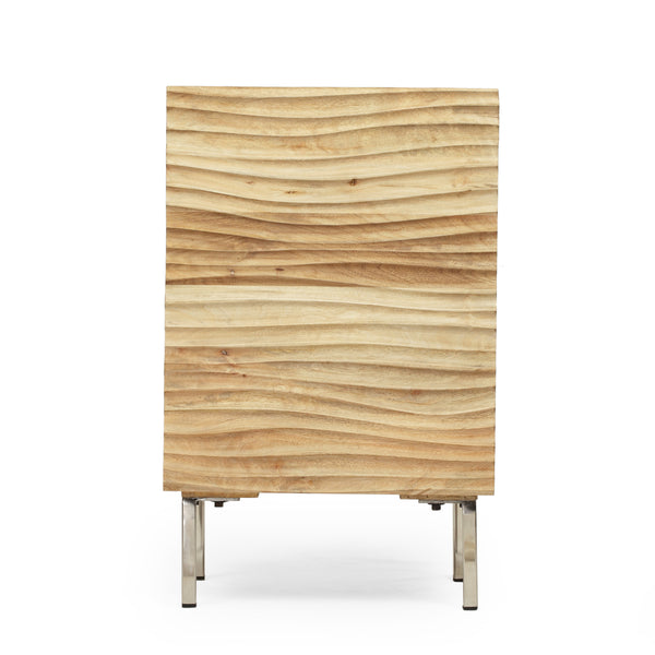 English Elm Christopher Knight Home® - BEDSIDE Mango Wood 1 Door Nightstand with Wave Door, Iron Legs, Handcrafted Modern Storage 18"W 66704.00