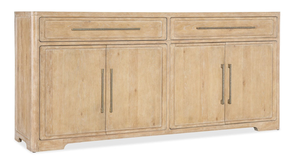 Hooker Furniture Retreat Buffet With Travertine Top And Dune Oak Veneer, 80" Wide Sideboard With Soft Pewter Pulls 6950-75900-80