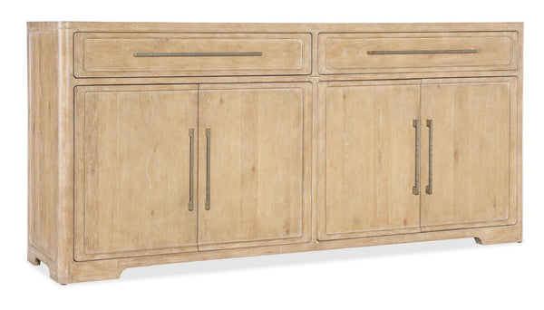 Hooker Furniture Retreat Buffet With Travertine Top And Dune Oak Veneer, 80" Wide Sideboard With Soft Pewter Pulls 6950-75900-80
