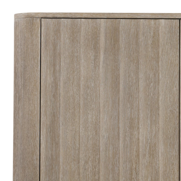 Bernhardt Bernhardt Loggia Bar Cabinet With Aria Wire-Brushed Oak, Fluted Doors, Mirrored Back & Lighting 345845