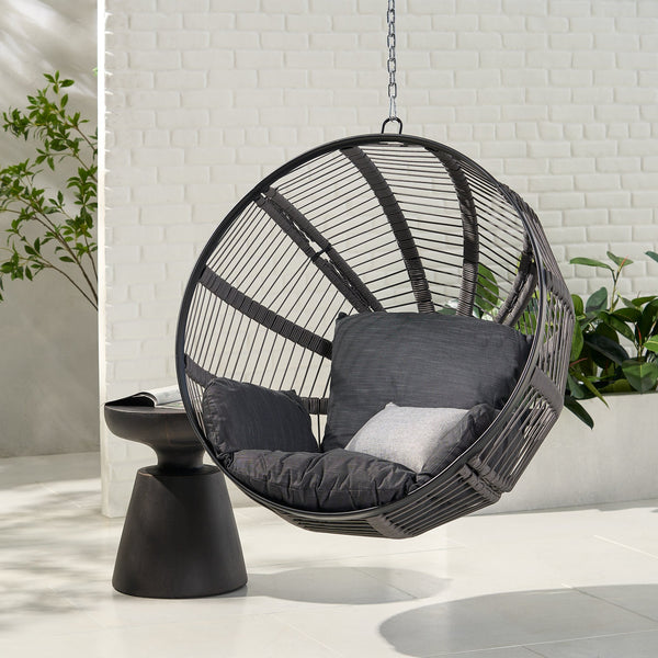 English Elm Christopher Knight Home® - WASHINGTON Therese Rope Weave Hanging Chair with 8ft Chain, Water-Resistant Cushions, Indoor/Outdoor Comfort 71223.00GBLK