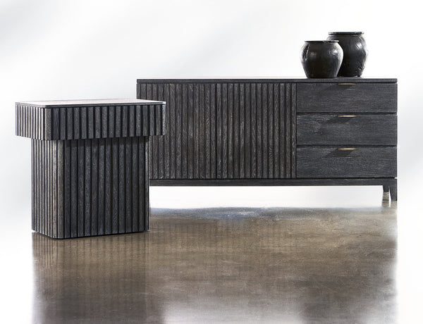 Bernhardt Bernhardt Menton Buffet With Sutton Rustic Oak Finish, Ribbed Doors, Cast Aluminum Pulls, Adjustable Shelves 352132