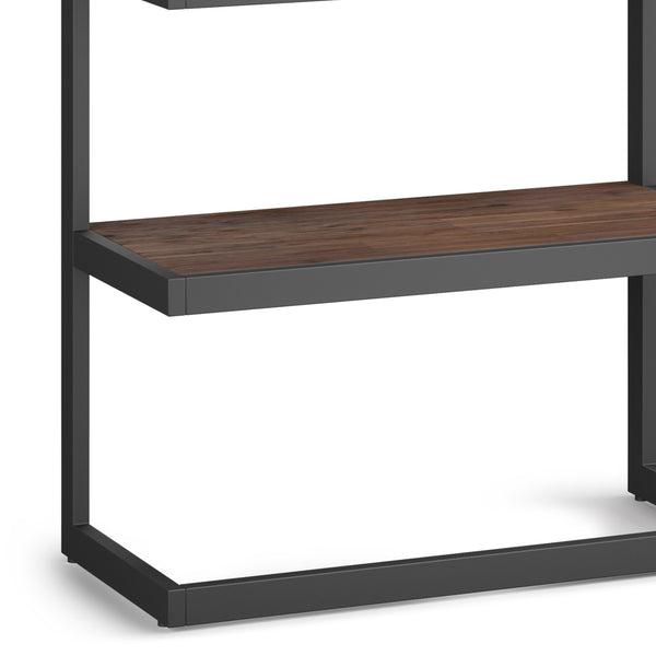 English Elm Erina Solid Acacia Bookcase with Distressed Charcoal Finish, 4 Open Shelves & Industrial Metal Frame Dark Brown B136P158620