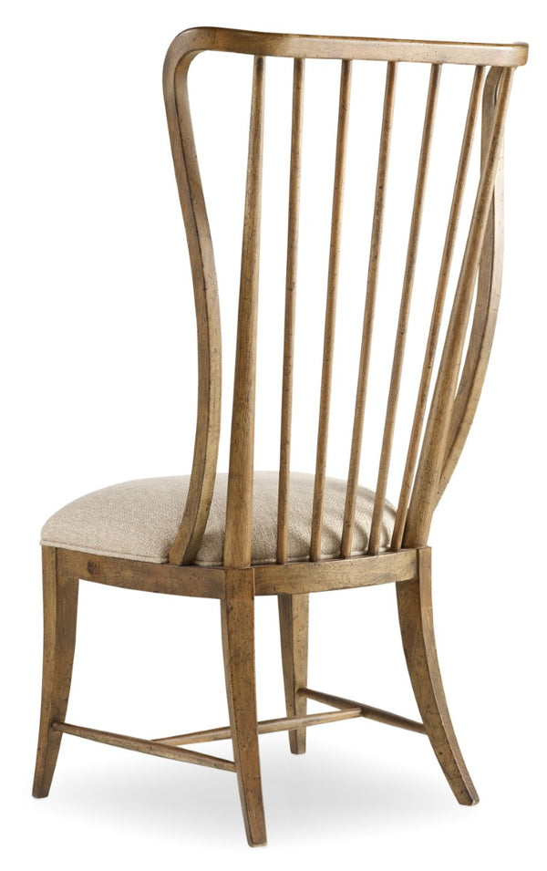 Hooker Furniture Sanctuary Antique Hickory Tall Spindle Side Chair With Upholstered Seat, Windsor-Inspired Rustic Comfort 5401-75410