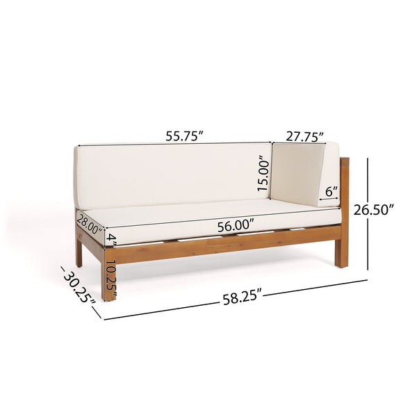English Elm Brava Outdoor Acacia Corner Bench Set with Coffee Table for Patio Entertaining Beige 57968.00BEI