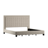 Homelegance By Top-Line Sinead Square Button-Tufted Upholstered Bed Beige Linen