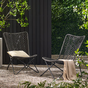 English Elm Gatlin Woven Wicker Outdoor Accent Chair Set Bohemian Curved Shell with Geometric Base 70650.00GRY