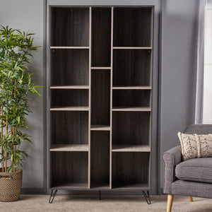 English Elm Christopher Knight Home® - MULTI Function Cabinet Grey Particleboard Tall Bookshelf with Iron Legs, Slim 40.25"W x 77"H 61169.00
