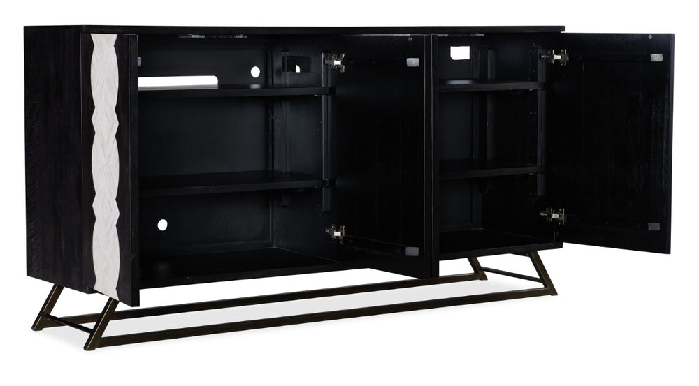 Hooker Furniture Commerce Moroccan Modern Credenza With Bone Inlay Doors, Antique Gold Base, Cable Management, 72" 7228-85087-99
