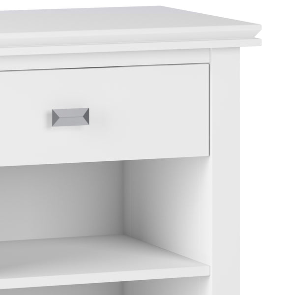 English Elm Artisan Handcrafted White Bedside Table - Elegant Solid Wood Design With Storage For Any Space B136P158382