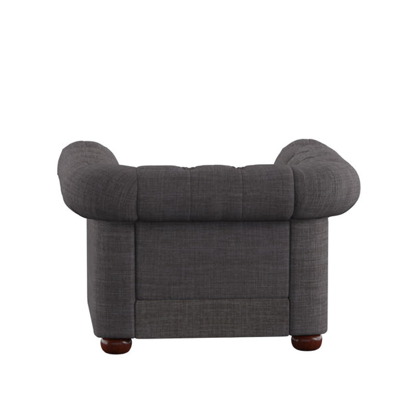 Homelegance By Top-Line Pietro Tufted Scroll Arm Chesterfield Chair Dark Grey Linen