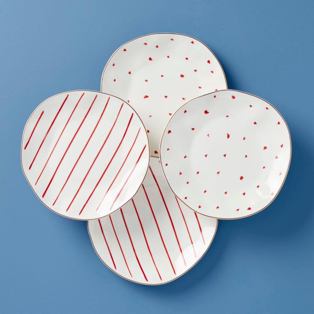 Lenox Garnet Bay Dessert Plates, Set of 4 Red, WHITE PORCELAIN 896840