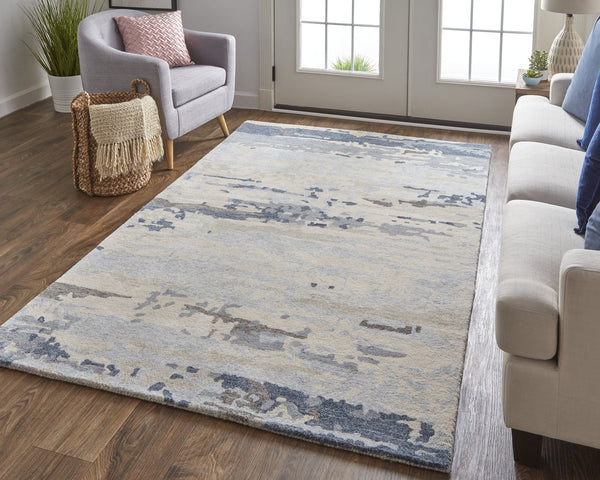 Feizy Rugs Everley Hand-tufted Wool Rug: Vibrant Abstract Design In Rich Hues For A Contemporary Style Home Blue,Gray,Ivory Wool Eve8647fblu000c00