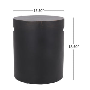 English Elm Outdoor Concrete Cylindrical Side Table with Copper Finish and Cutout Handle 73441.00