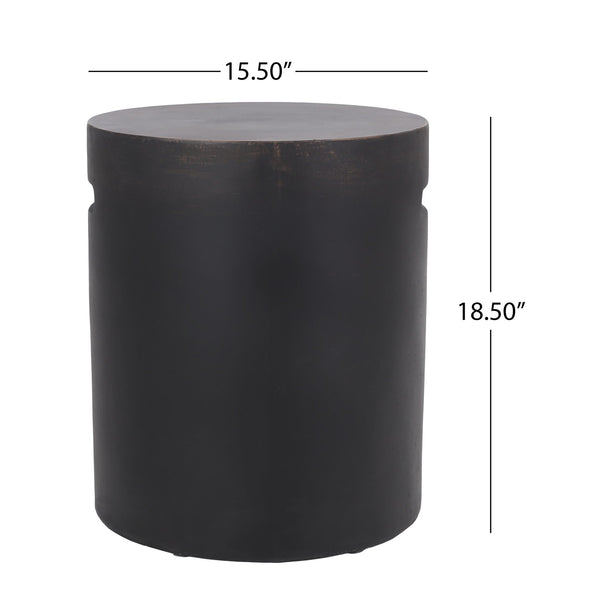 English Elm Outdoor Concrete Cylindrical Side Table with Copper Finish and Cutout Handle 73441.00