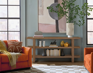 Hooker Furniture Sonnet Narrow Console Table With Tempered Glass, Woven Cane Shelves & White Oak Veneer Finish 6072-85001-85