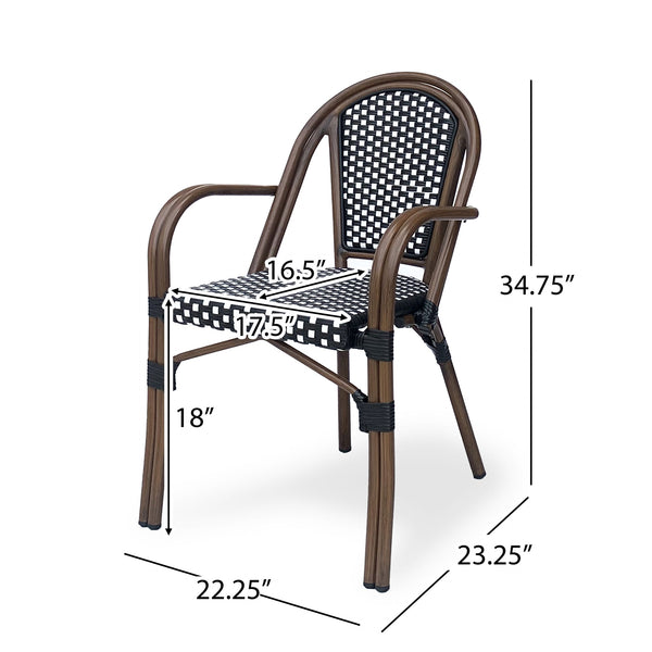 English Elm Bistro Wicker Outdoor Dining Chairs Set of Two with Rust Resistant Aluminum Frame Patio 72905.00BLK
