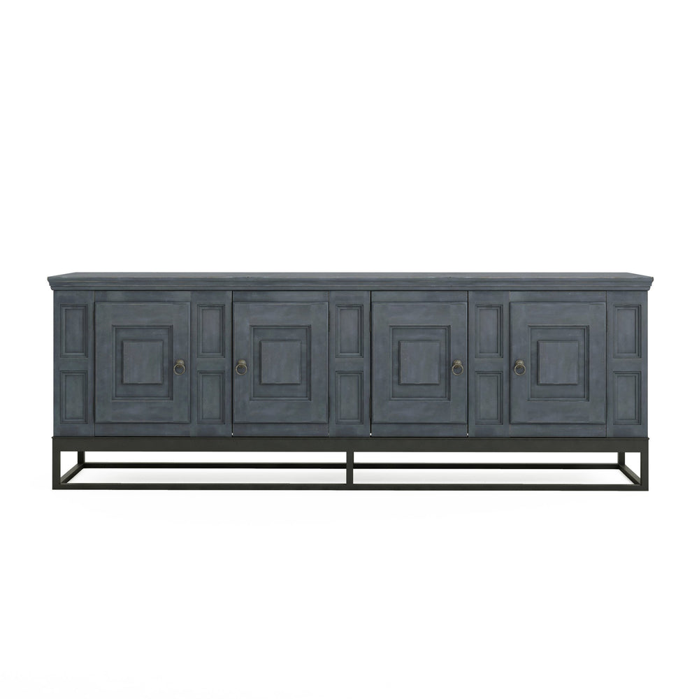 A.R.T. Furniture Alcove Entertainment Console: Stylish Slate & Burnished Brass, Ample Storage, And Organized Design Blue Acacia Solids,Maple Veneers,Iron 321423-2821